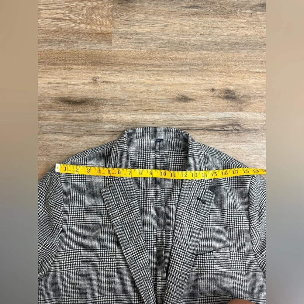 J.Crew Thompson Blazer 46 Black White Check Wool Blend Unlined Jacket